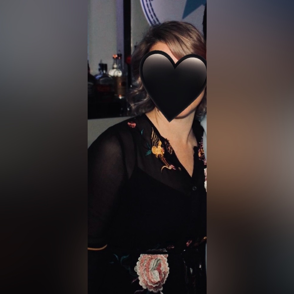 French Connection Sheer Black Embroidered Floral Long Sleeve Dress - Picture 5 of 5